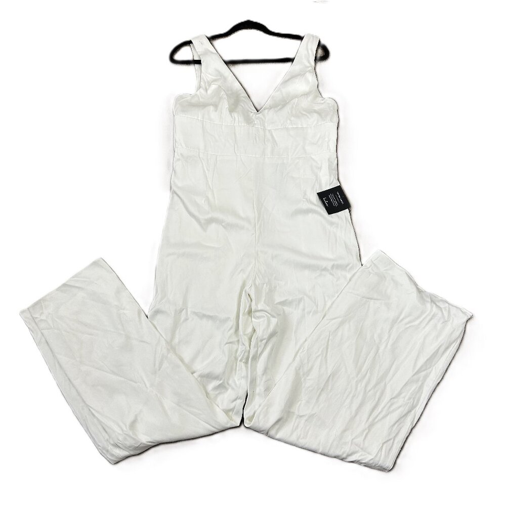Lulus Angelic Aesthetic Ivory Satin Bow Back Sleeveless Jumpsuit White New XL